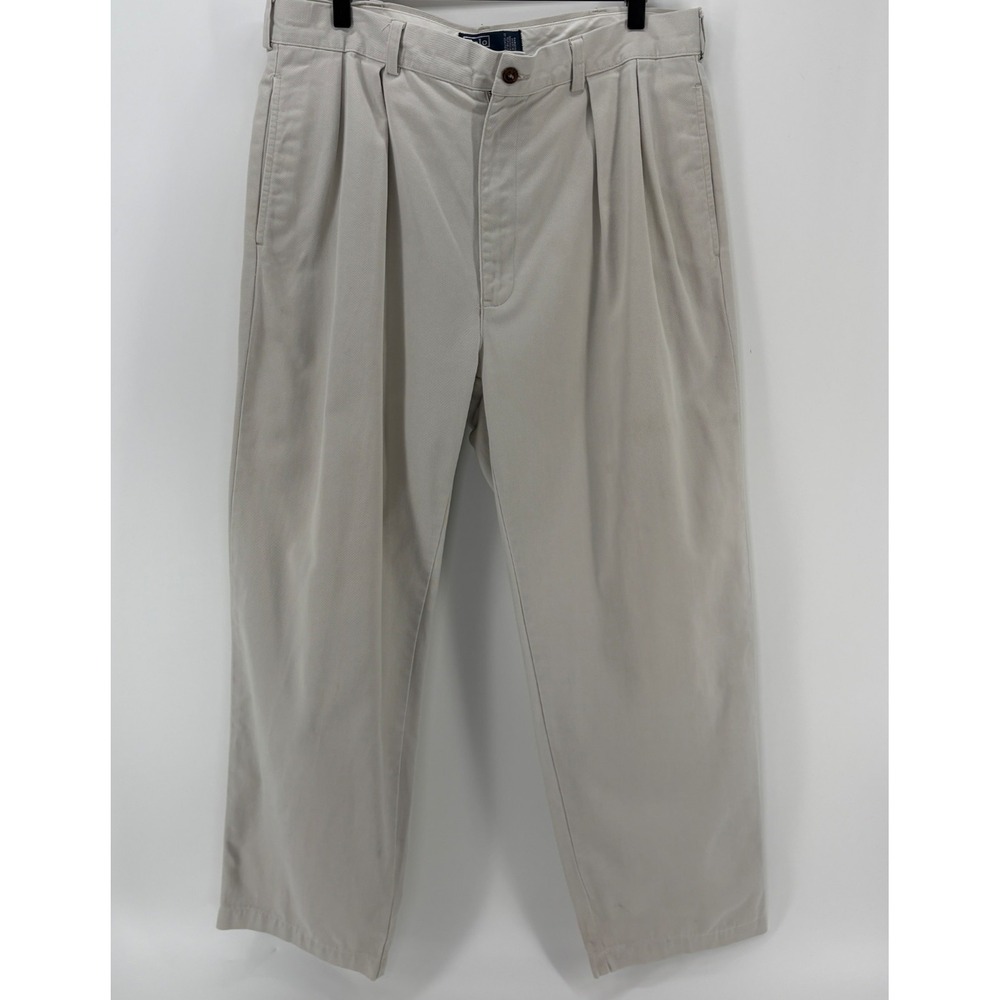 Vintage Polo Ralph Lauren Andrew Pant 36px30 Double Pleated Chino Pants Cream - Picture 1 of 15